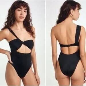 Good American Bali One Piece Swimsuit Cutout Stretch Black Size 2 or Medium. NWT